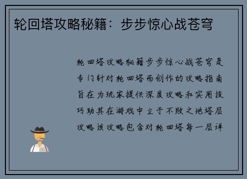 轮回塔攻略秘籍：步步惊心战苍穹